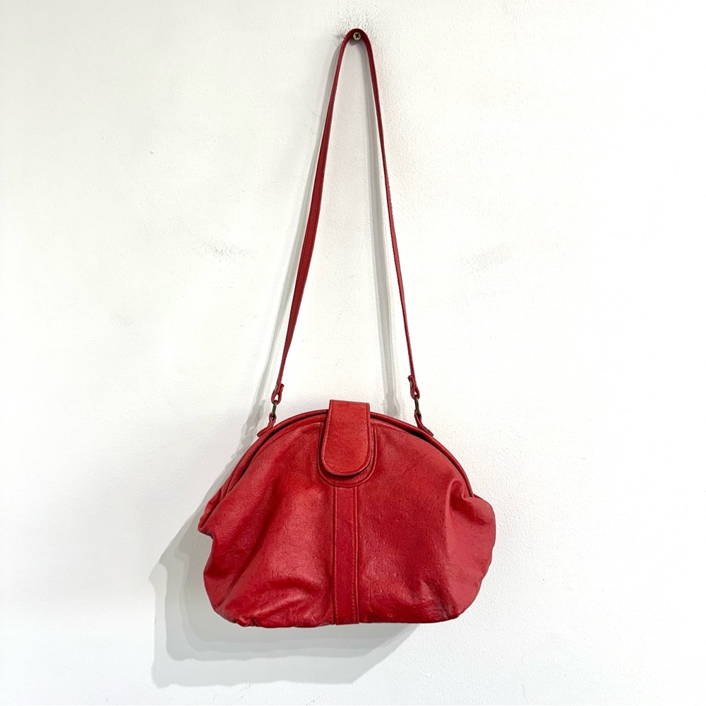 Sereta Vintage red leather framed shoulder bag lined handbag